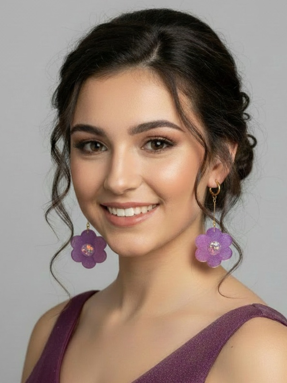 Flower Drop Earrings - Lilac Sparkle - Picture 4 of 6